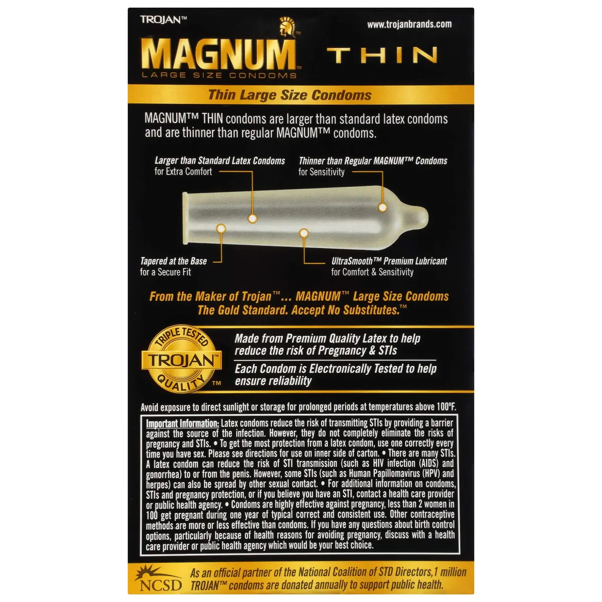 Trojan Magnum Thin Large Size Condoms 12 Count | Natural Feel & Secure Fit with UltraSmooth Lubricant - view 2