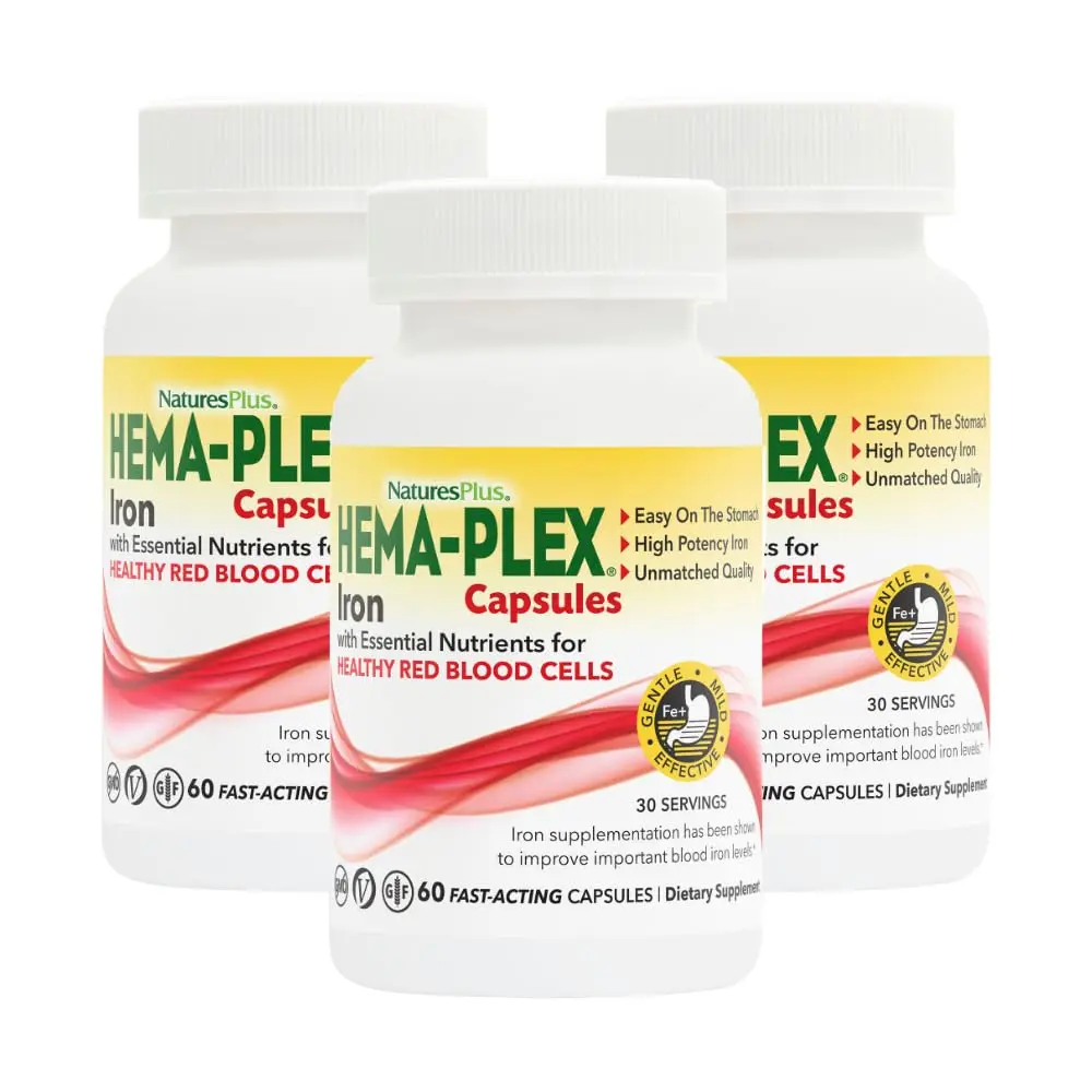 NaturesPlus Hema-Plex Iron 3 Pack | 85 mg Chelated Iron + Vitamins for Healthy Blood - main product image
