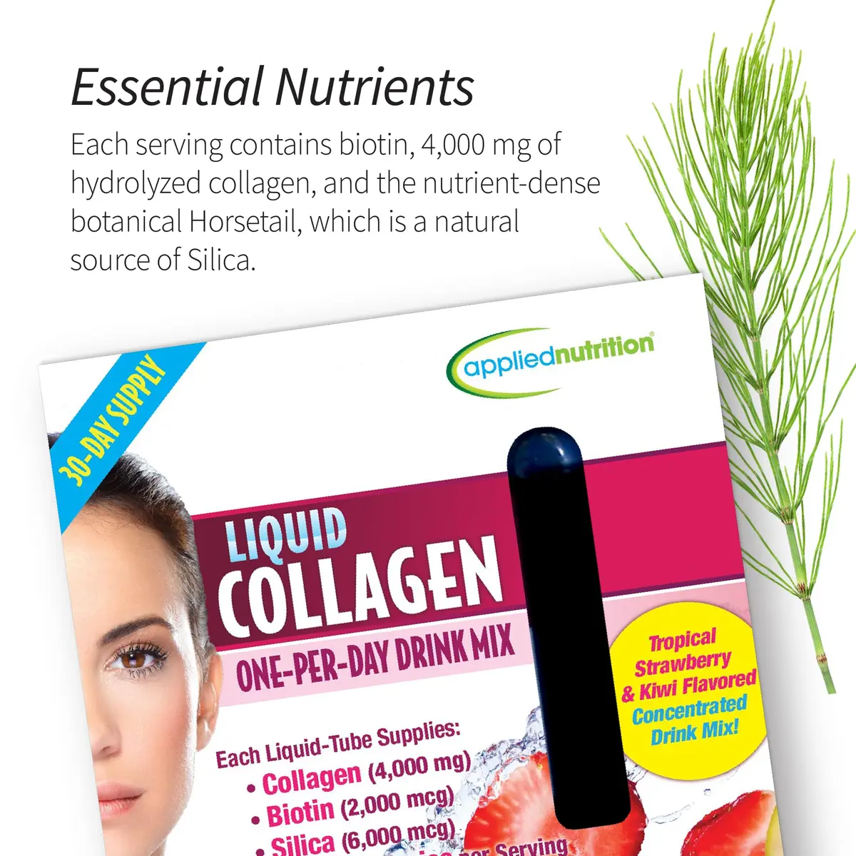 Applied Nutrition Liquid Collagen Skin Revitalization Beauty Drink | Supports Skin Elasticity & Moisture | Tropical Strawberry & Kiwi Flavor - view 6