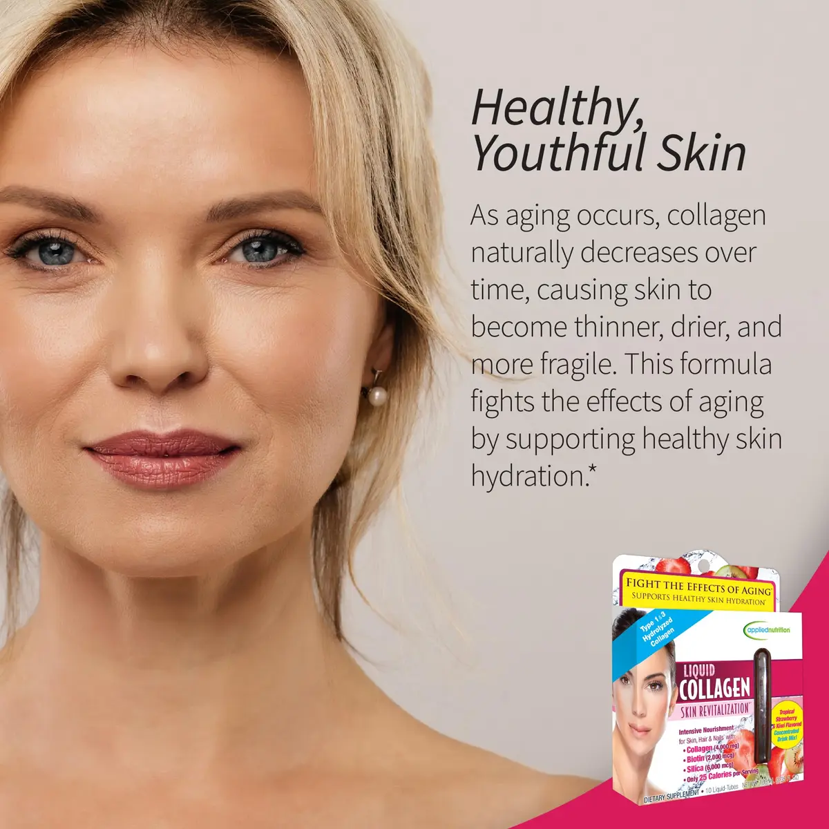 Applied Nutrition Liquid Collagen Skin Revitalization Beauty Drink | Supports Skin Elasticity & Moisture | Tropical Strawberry & Kiwi Flavor - view 4