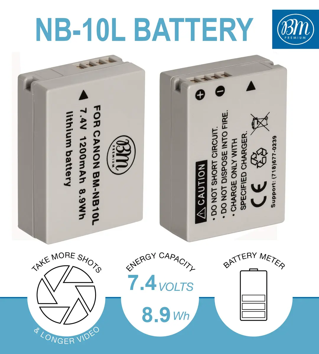 BM Premium NB-10L Battery & Charger Kit for Canon SX60 HS, SX50 HS, G1X, G3X, G15, G16 Cameras | 2 Batteries & USB Charger - view 2