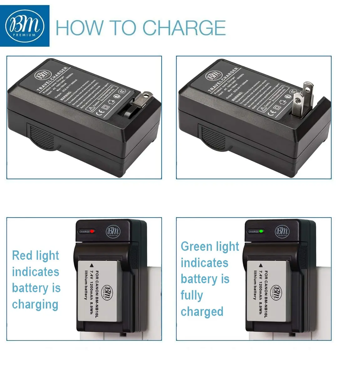 BM Premium NB-10L Battery & Charger Kit for Canon SX60 HS, SX50 HS, G1X, G3X, G15, G16 Cameras | 2 Batteries & USB Charger - view 4