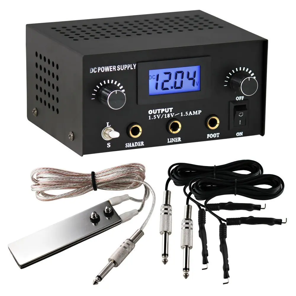 Pirate Face Tattoo Dual Digital Power Supply with Foot Pedal & Clip Cords | Black - main product image