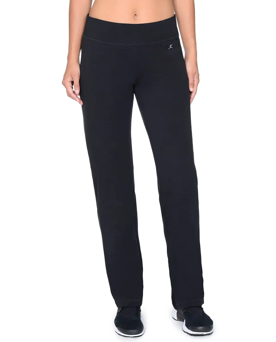 Danskin Women's Sleek Fit Yoga Pant, Black, Small | Flared Leg, Mid Rise, Cotton Blend - view 3