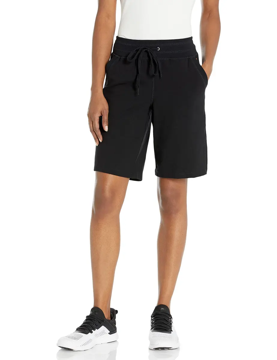 Danskin Women's Essential Bermuda Short | Cotton-Spandex Support & Comfort, 10" Inseam, Black - main product image