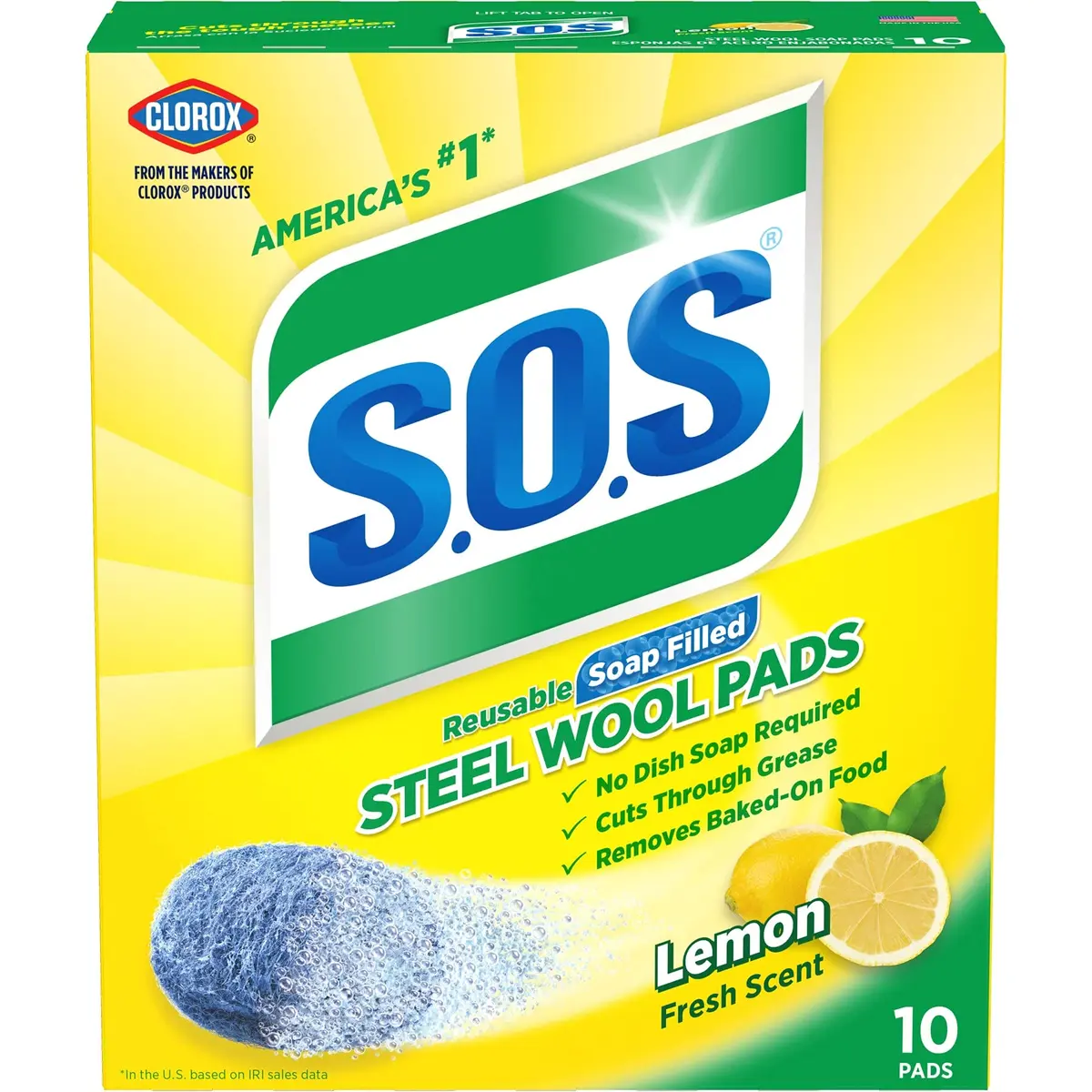 S.O.S Steel Wool Soap Pads Lemon Fresh 60 Count | Tough on Grease, Gentle on Hands - main product image