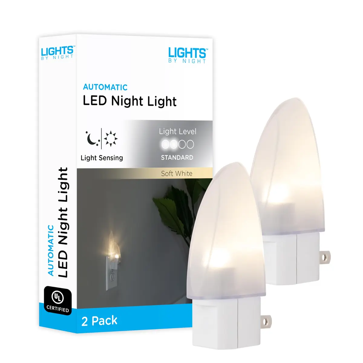 Lights By Night Plug-in LED Night Light 2-Pack | Automatic Dusk-to-Dawn Sensor - main product image
