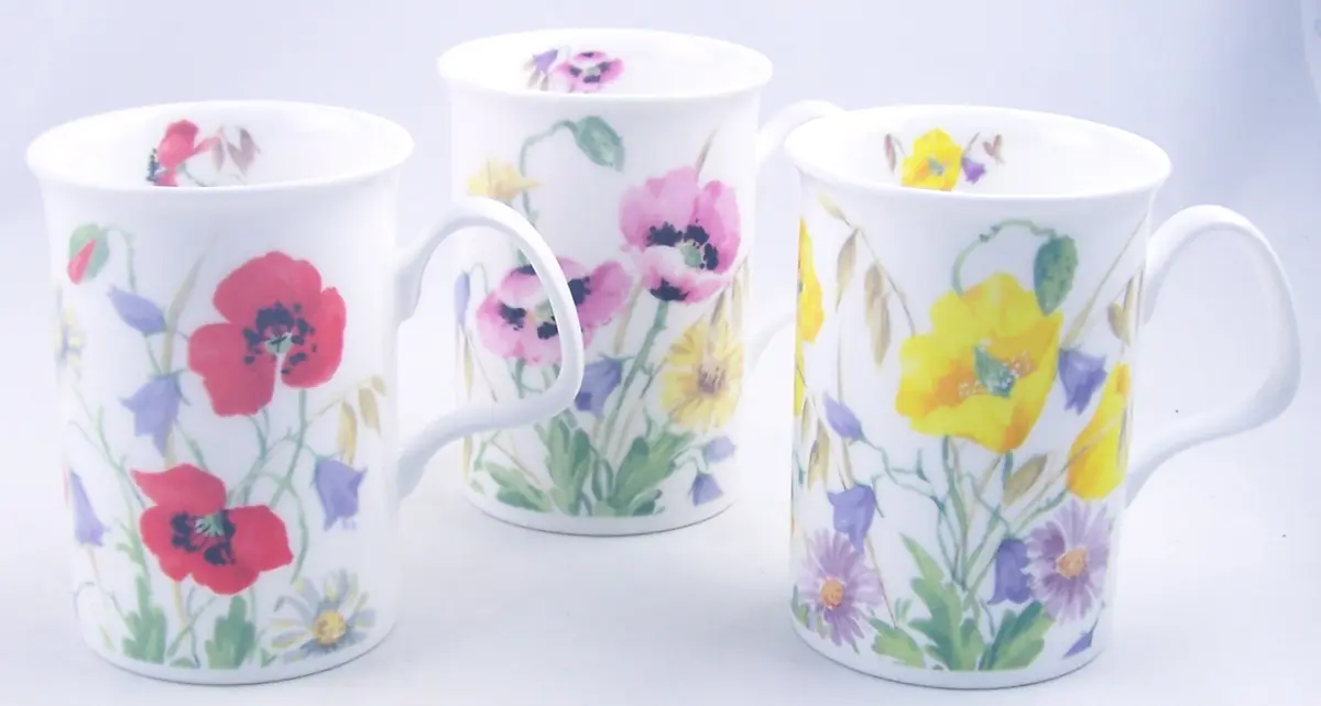 Roy Kirkham English Meadow Set Of Three Assorted Mugs | Fine Bone China, 12oz, Made in England - main product image