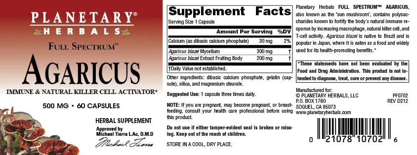Planetary Herbals Agaricus Full Spectrum Immune & Natural Killer Cell Activator, 500mg | Supports Immunity & Well-Being - view 4