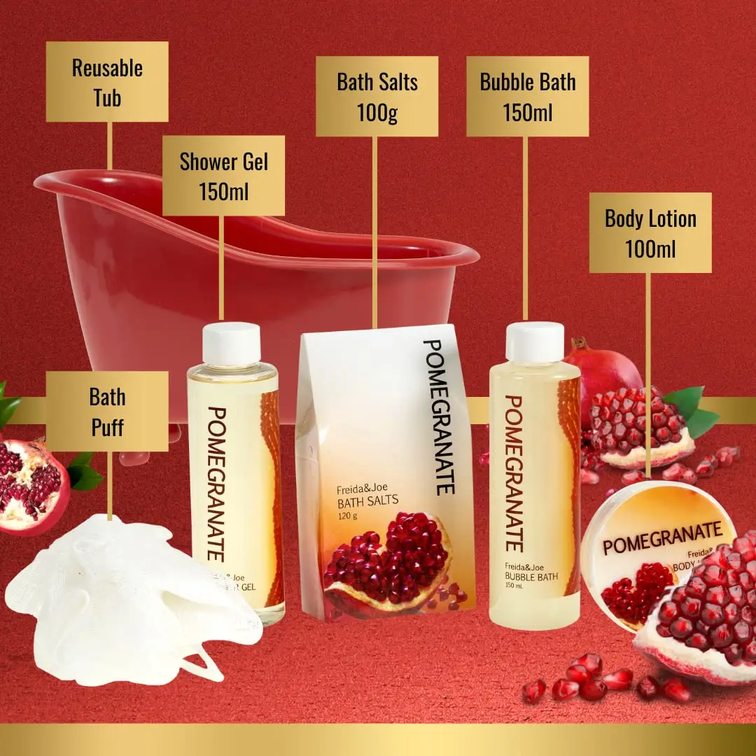 Freida and Joe Red Pomegranate Home Spa Bath Basket | Bath & Body Set for Women with Shea & Vitamin E (5 Piece Set) - view 4