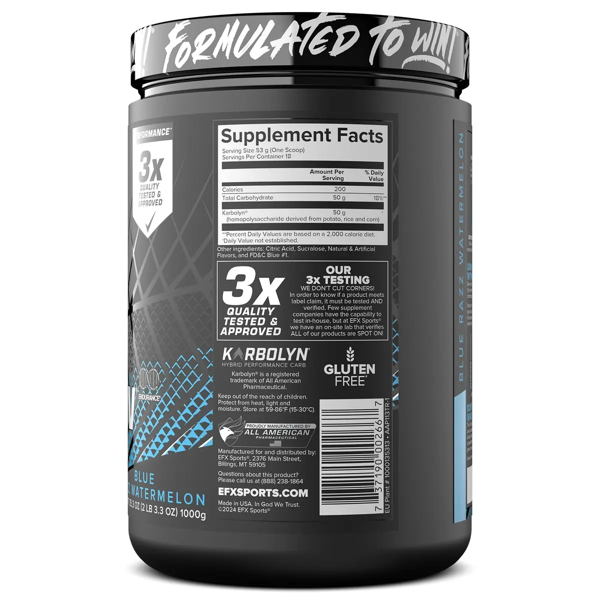 EFX Sports Karbolyn Fuel | Fast-Absorbing Carbohydrate Powder | Carb Load, Sustained Energy, Quick Recovery | Stimulant Free | 18 Servings (Blue Razz Watermelon) - view 9