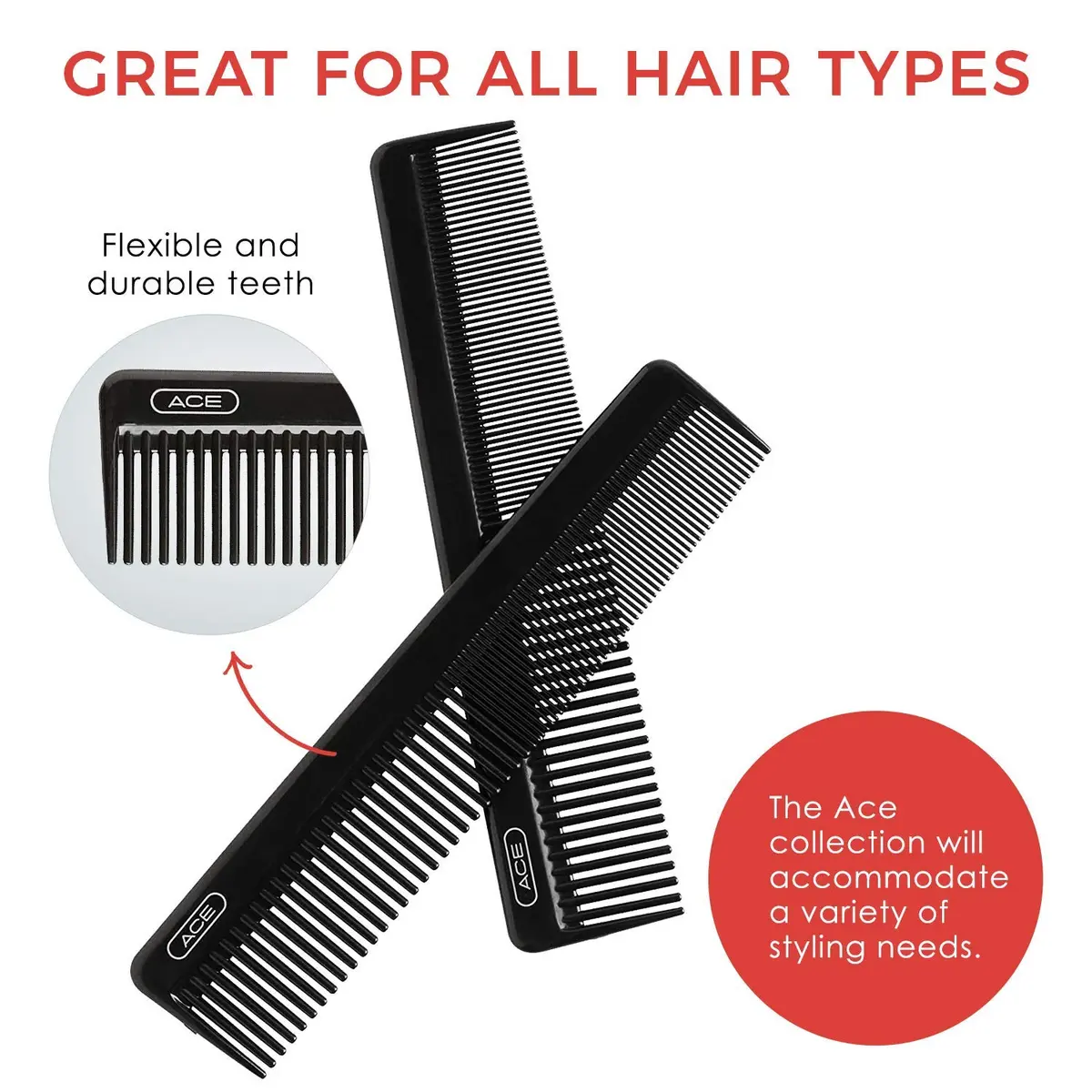 Ace Hair Comb Dressing 7.5 Inch | Fine Teeth for Precise Styling, Durable Plastic, Black - view 3