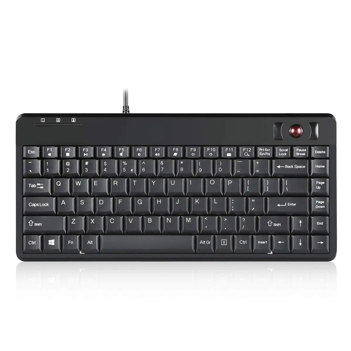 Perixx PERIBOARD-505H Wired Mini Keyboard with Built-in Trackball & 2 USB Hubs, Black 315mm (12.4") | Membrane Keys & 1000 DPI Trackball - main product image
