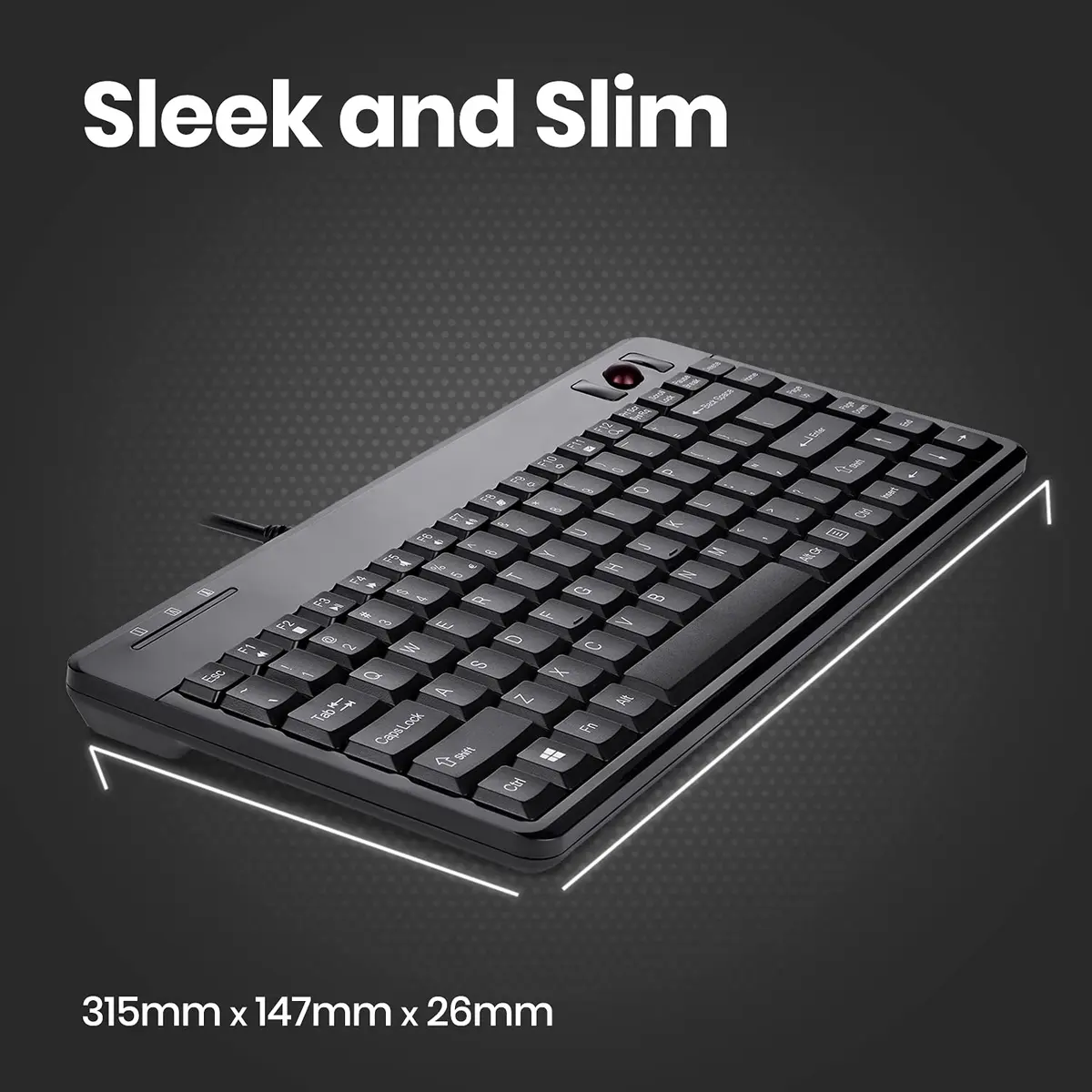 Perixx PERIBOARD-505H Wired Mini Keyboard with Built-in Trackball & 2 USB Hubs, Black 315mm (12.4") | Membrane Keys & 1000 DPI Trackball - view 5