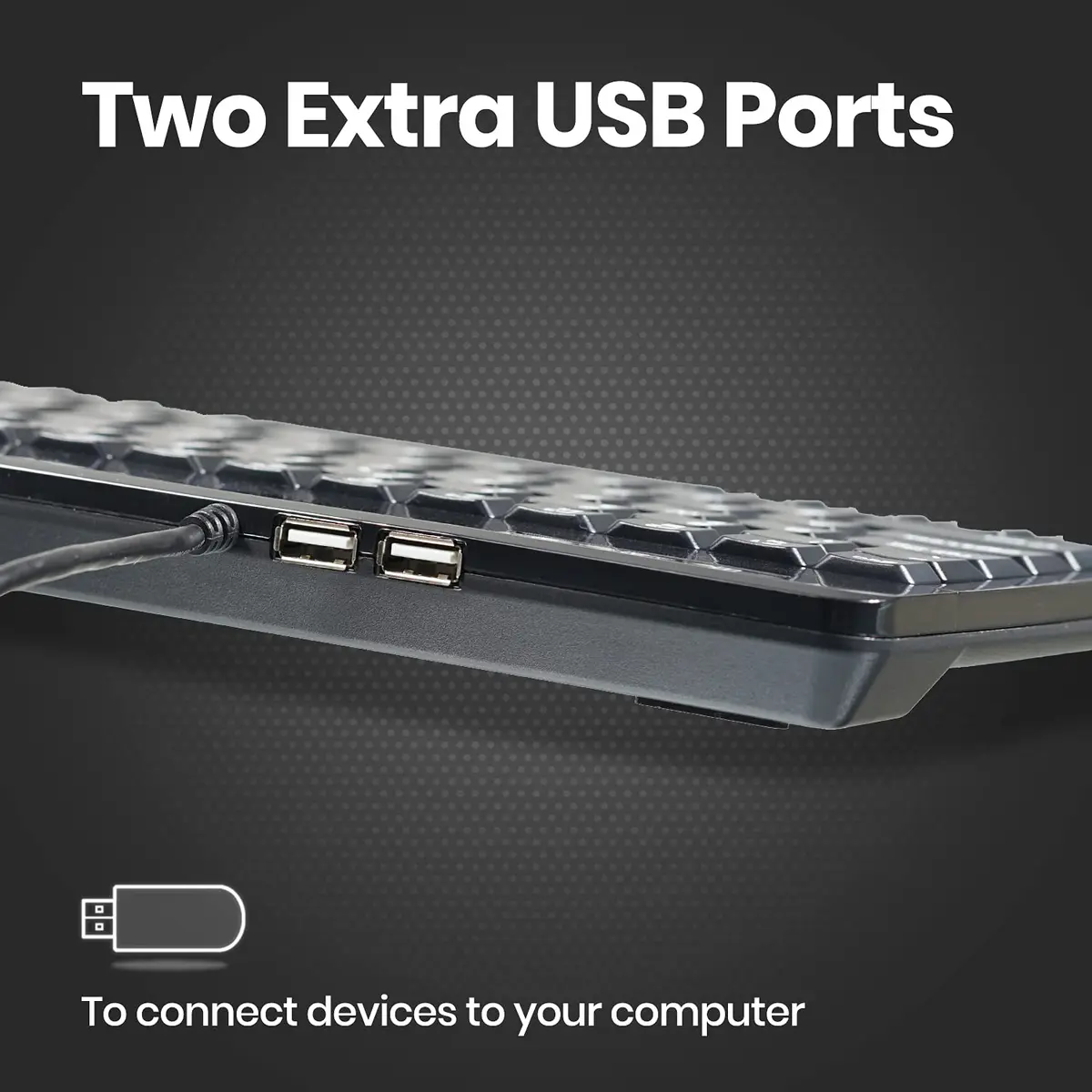 Perixx PERIBOARD-505H Wired Mini Keyboard with Built-in Trackball & 2 USB Hubs, Black 315mm (12.4") | Membrane Keys & 1000 DPI Trackball - view 6