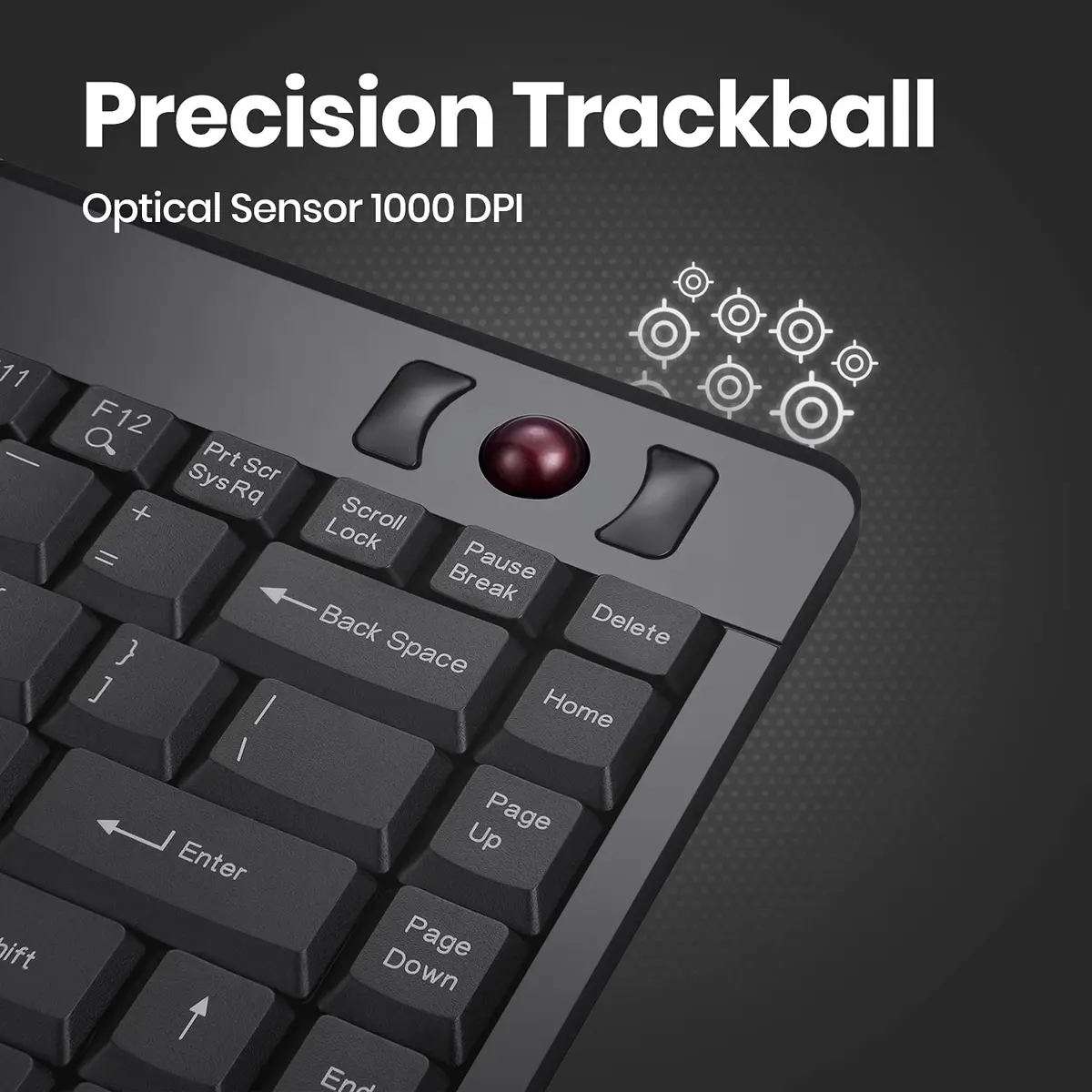 Perixx PERIBOARD-505H Wired Mini Keyboard with Built-in Trackball & 2 USB Hubs, Black 315mm (12.4") | Membrane Keys & 1000 DPI Trackball - view 3
