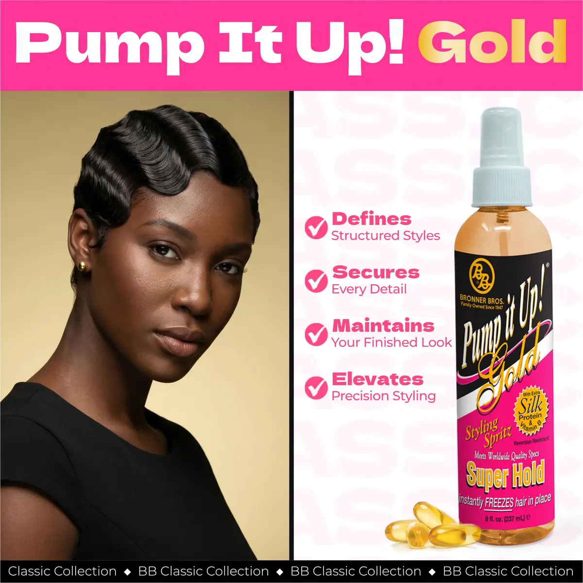 Bronner Bros Pump It Up Gold Styling Spritz 8oz | Super Hold Hair Spray for Defined Styles - view 4