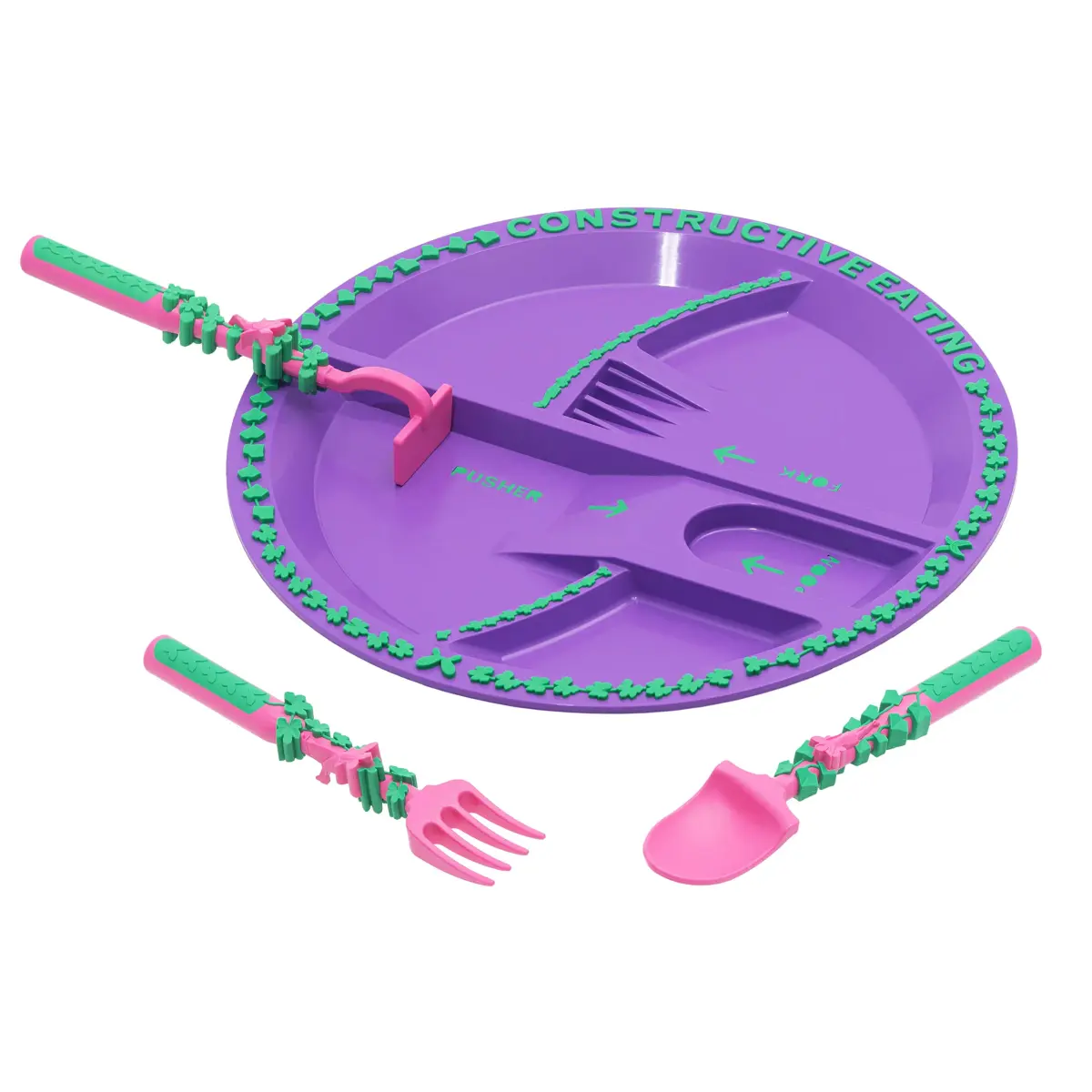 Constructive Eating Garden Fairy Plate and Utensils Set | 4-Piece Set, BPA-Free Polypropylene - main product image