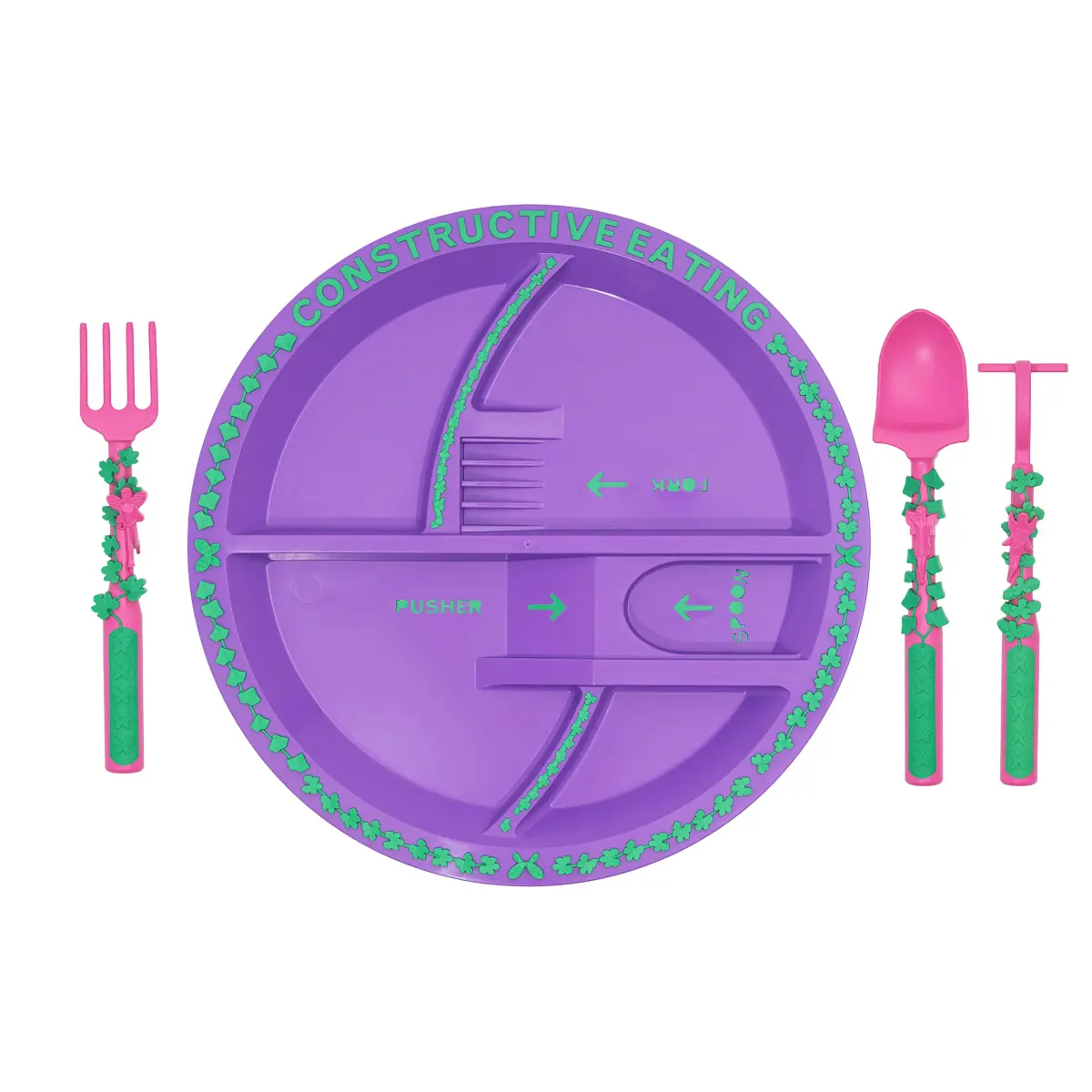 Constructive Eating Garden Fairy Plate and Utensils Set | 4-Piece Set, BPA-Free Polypropylene - view 2