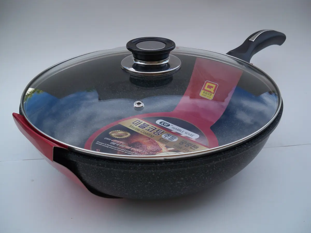 M.V. Trading Ceramic Marble Coated Cast Aluminium Stir Fry Wok 30 cm | Non Stick, Durable & Easy to Clean - main product image