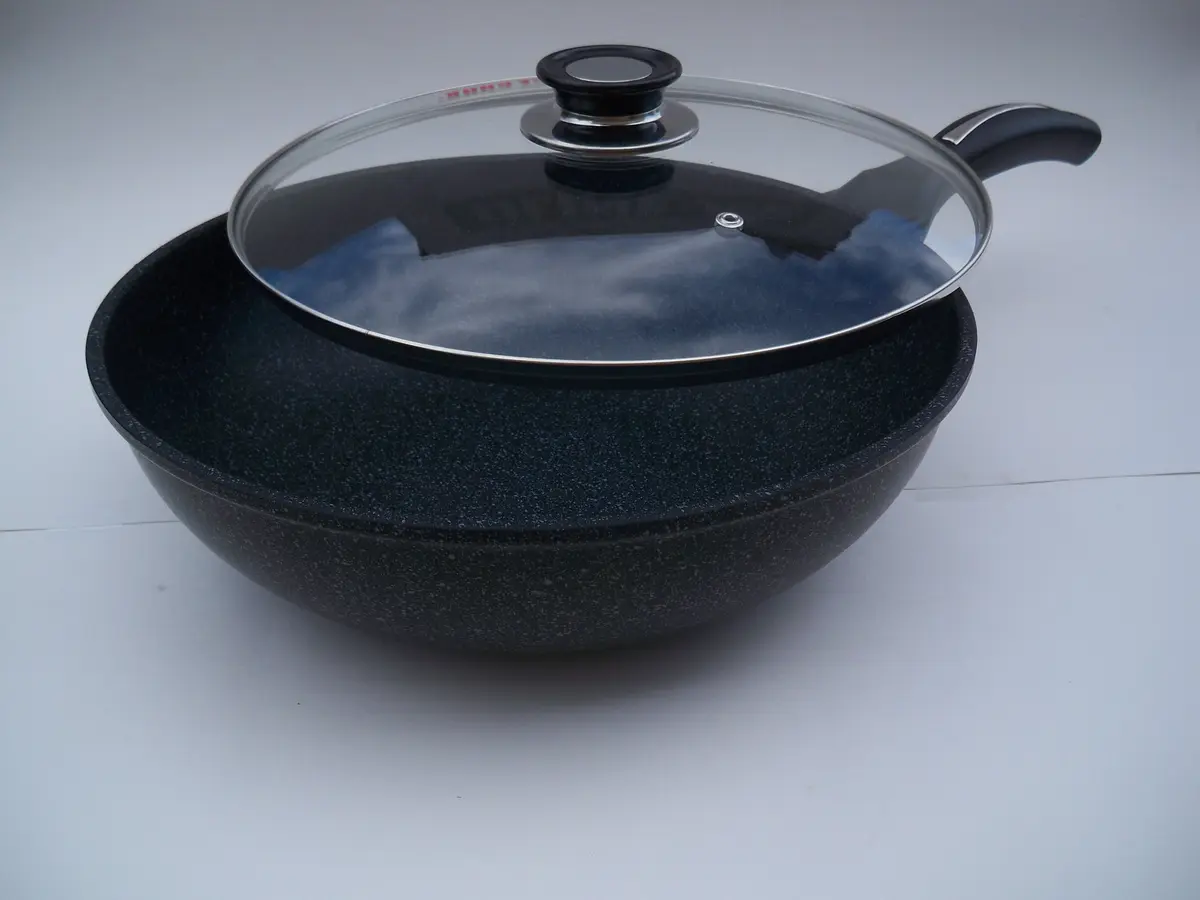 M.V. Trading Ceramic Marble Coated Cast Aluminium Stir Fry Wok 30 cm | Non Stick, Durable & Easy to Clean - view 2