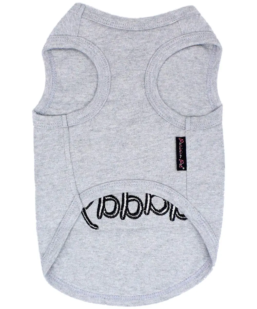 Parisian Pet Dog Shirt - 100% Cotton Small Dog Sleeveless Light Grey | Family-Themed Breathable Apparel - view 2