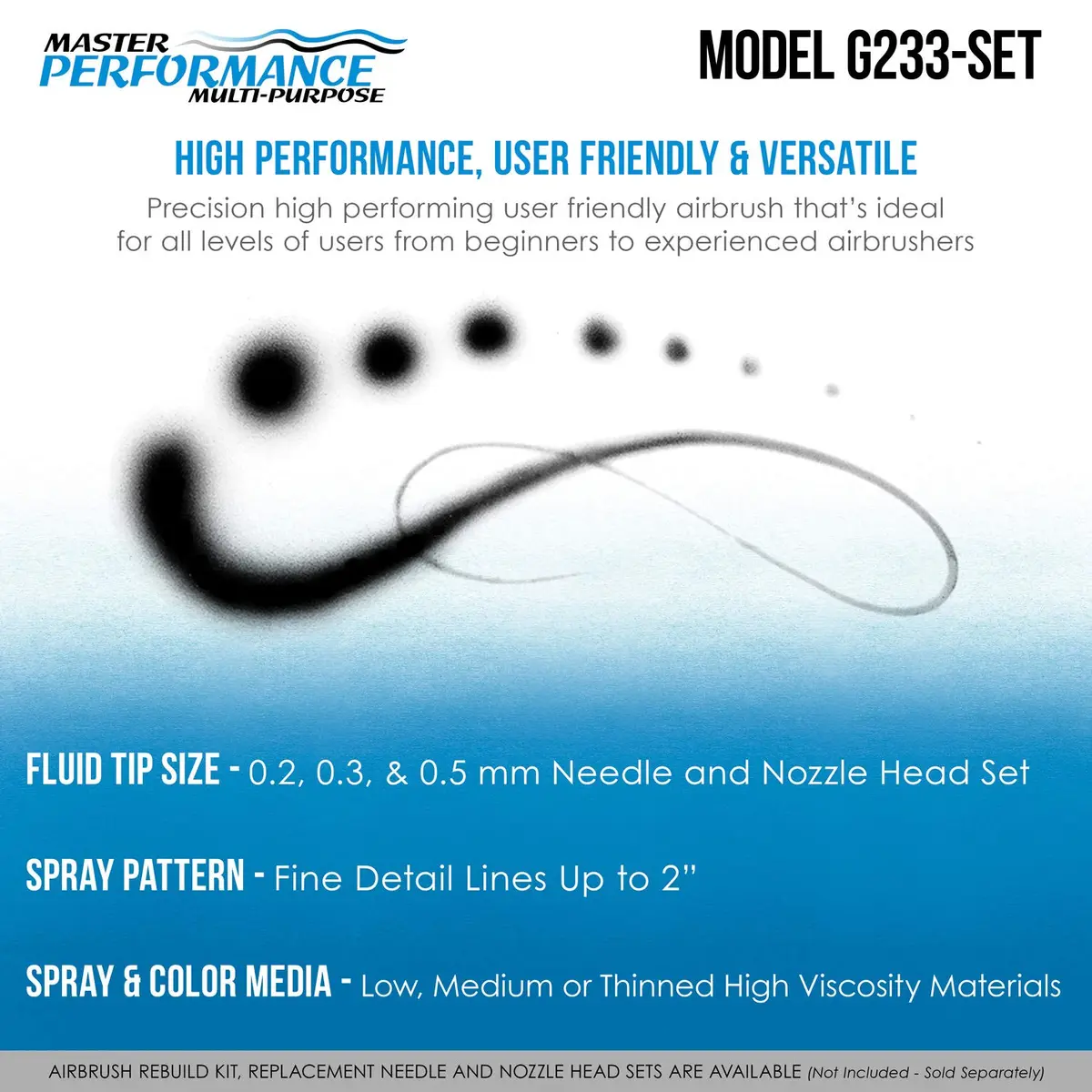 Master Airbrush G233 Performance Pro Airbrush Kit with 3 Nozzle Sets, Hose | Dual-Action Gravity Feed for Fine Detail & Broad Spray - view 4
