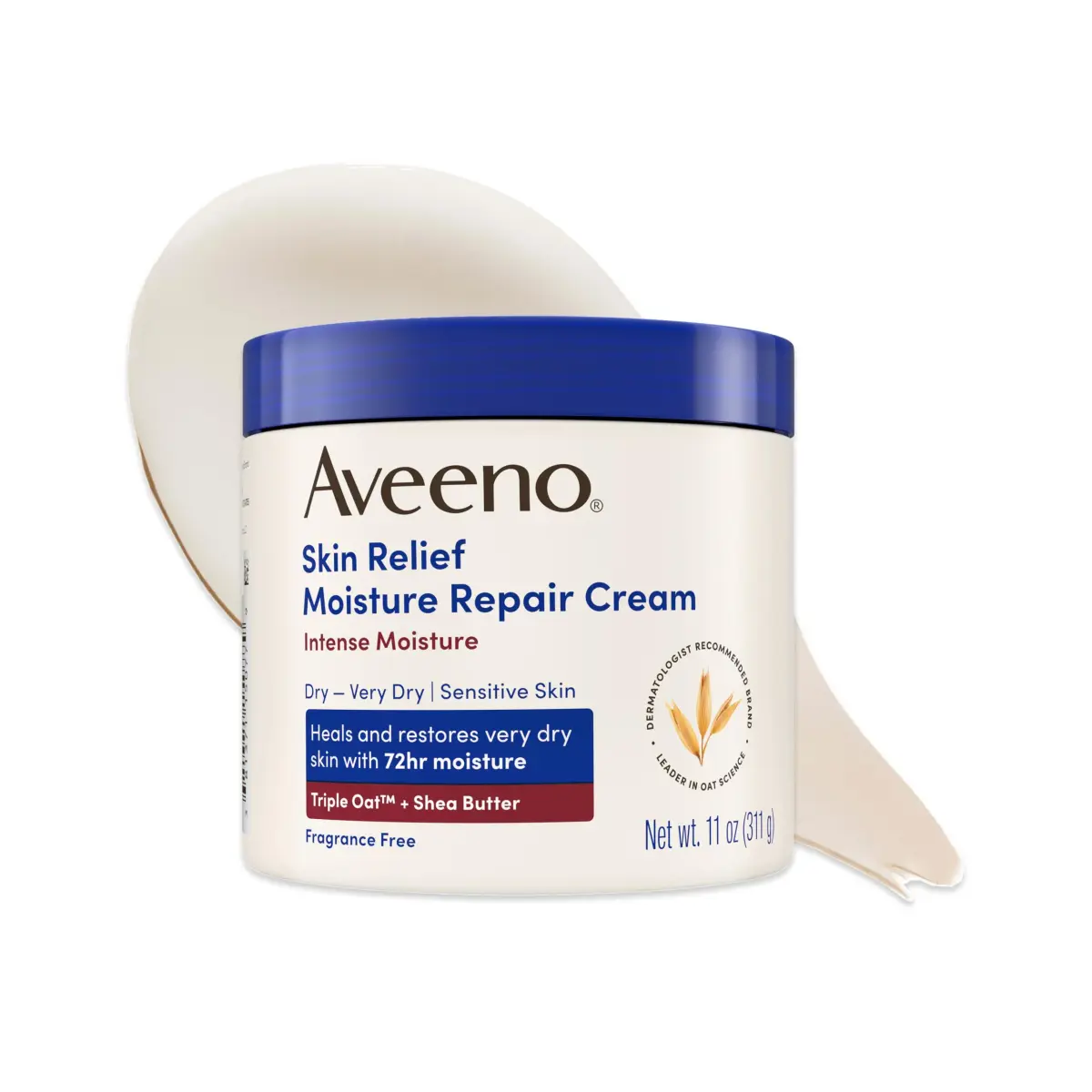 Aveeno Skin Relief Intense Moisture Repair Body Cream 325ml (11 Oz) | Fragrance-Free Triple Oat & Shea Butter for Very Dry Skin - main product image
