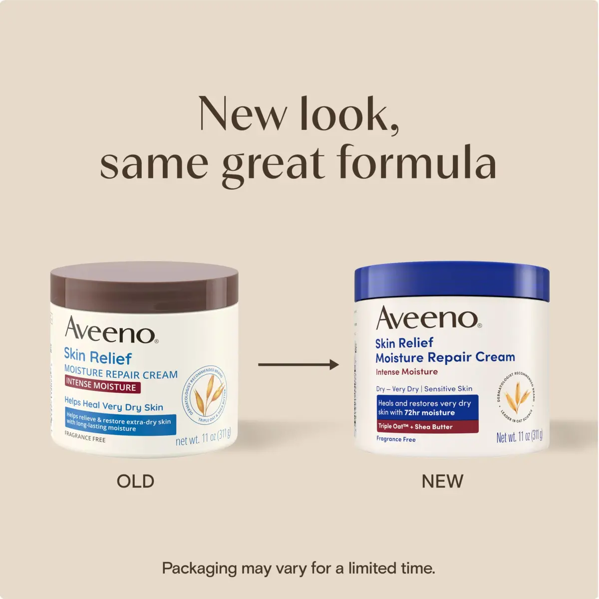 Aveeno Skin Relief Intense Moisture Repair Body Cream 325ml (11 Oz) | Fragrance-Free Triple Oat & Shea Butter for Very Dry Skin - view 2