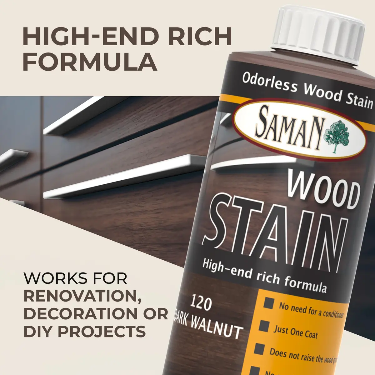 SamaN Water Based Wood Stain Dark Walnut 12 oz | Eco-Friendly, Fast Application, Greener Choice - view 2
