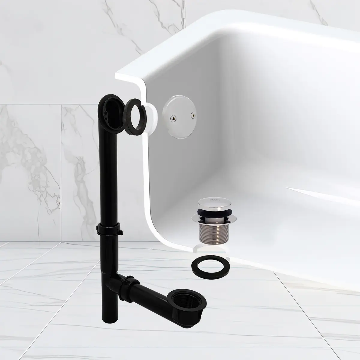 Westbrass 593144-26 Black 1-1/2" Tubular Tip-Toe Bath Waste Drain Kit, Polished Chrome | ADA Approved - view 6
