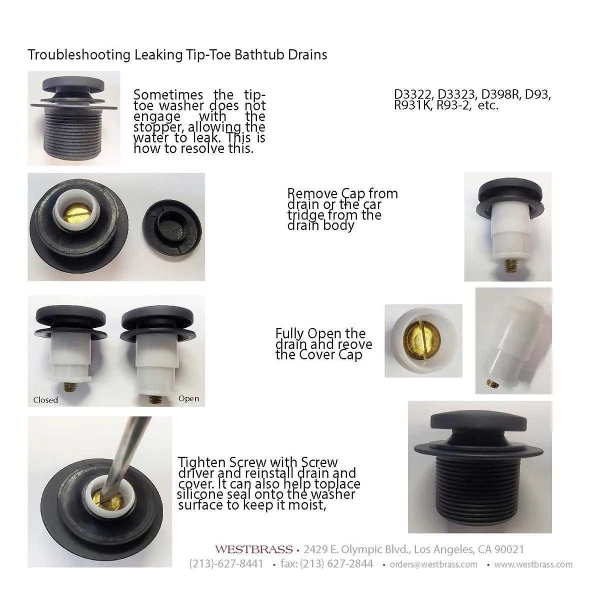Westbrass 593144-26 Black 1-1/2" Tubular Tip-Toe Bath Waste Drain Kit, Polished Chrome | ADA Approved - view 9
