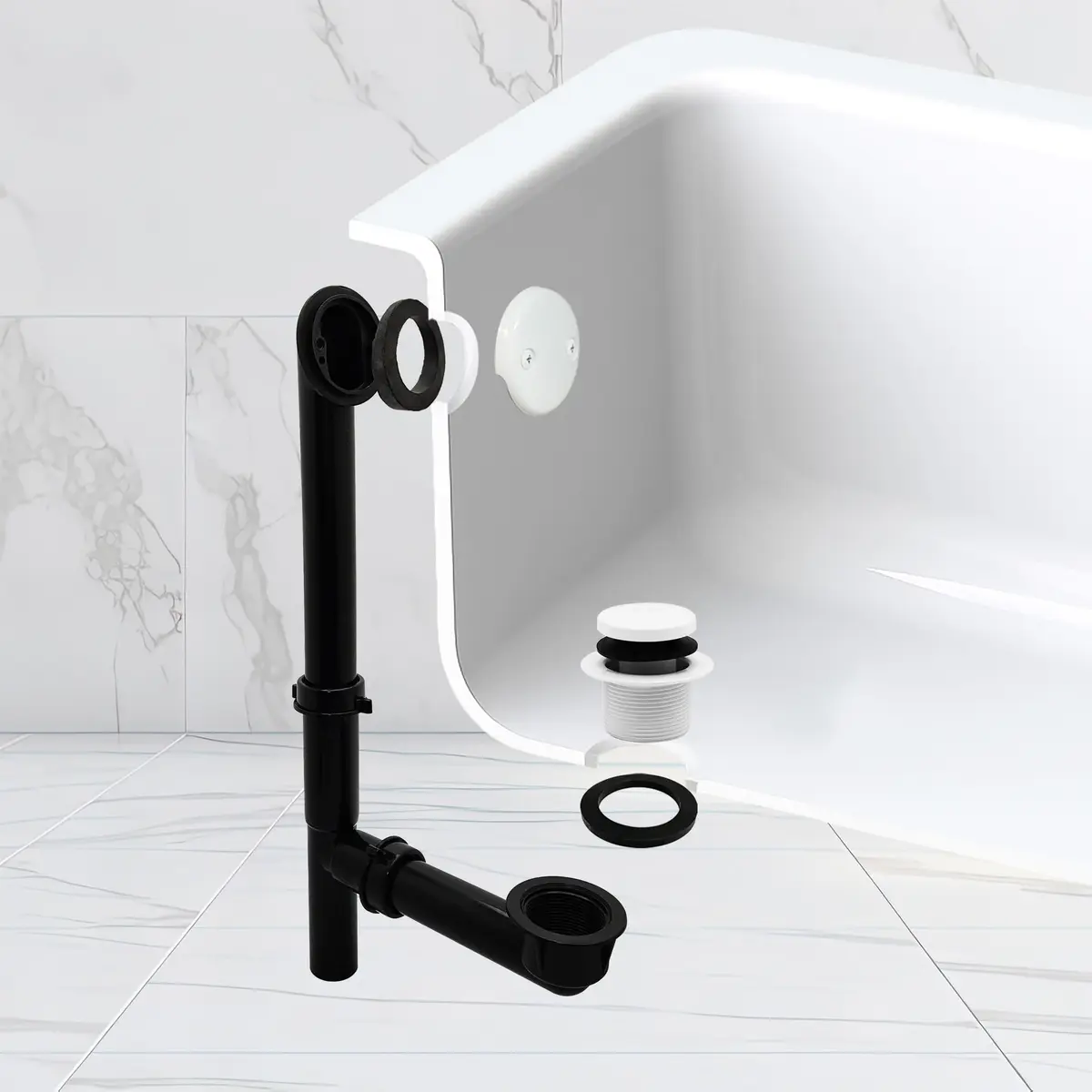 Westbrass 593144-50 Tubular Tip-Toe Bath Waste Drain Kit 1-1/2" Powder Coat White | ADA Approved - view 9