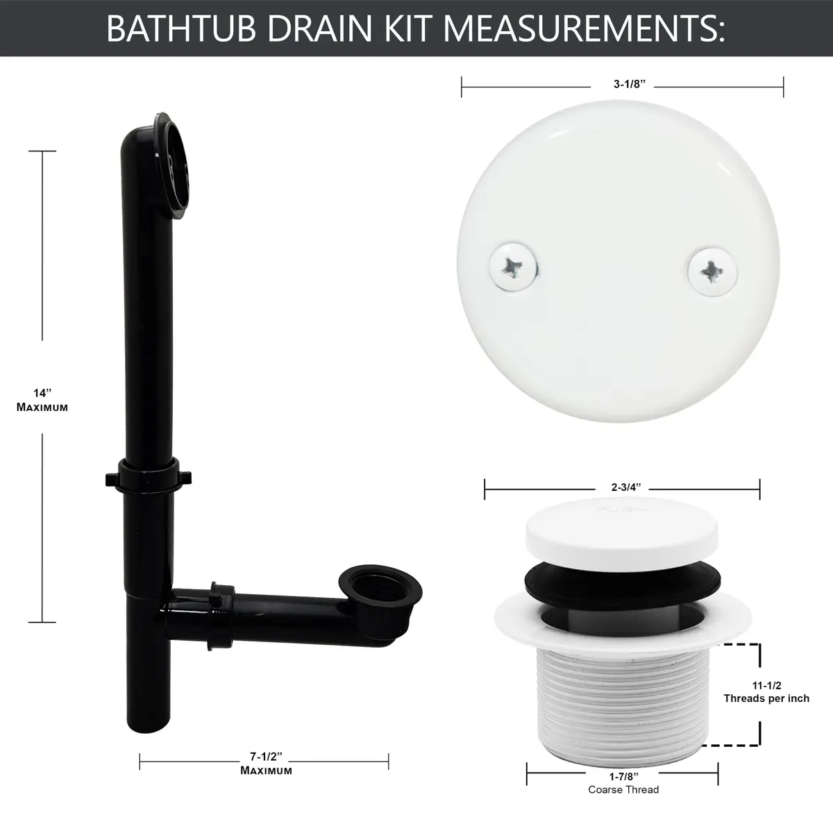 Westbrass 593144-50 Tubular Tip-Toe Bath Waste Drain Kit 1-1/2" Powder Coat White | ADA Approved - view 2
