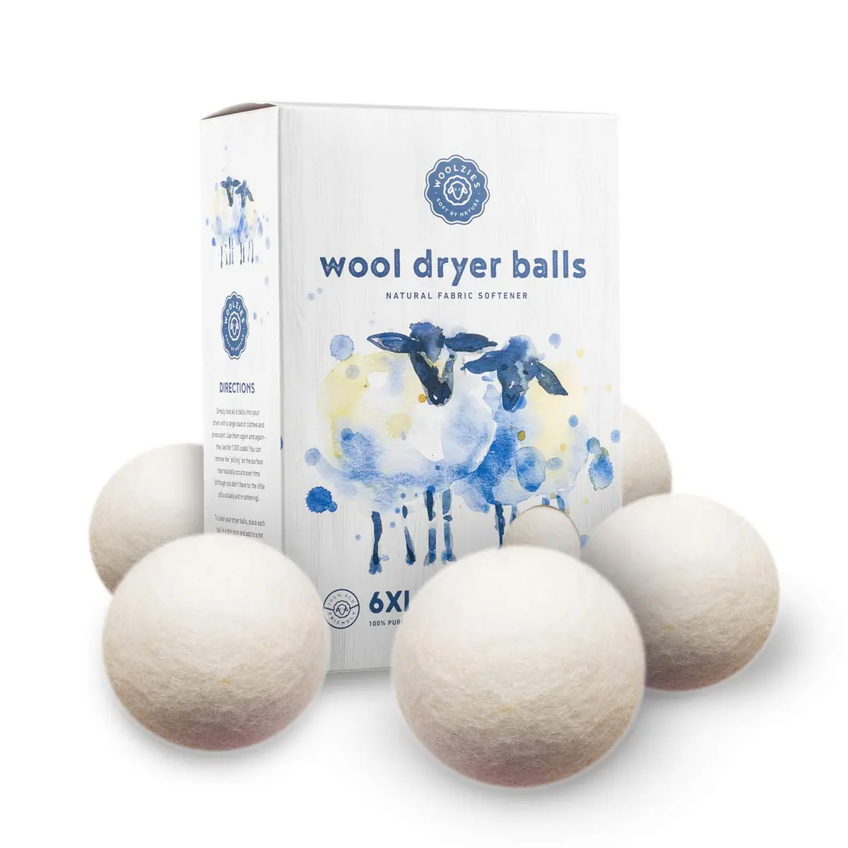 Woolzies Organic Wool Dryer Balls XL | 6-Pack (0.39 kg) | Natural Fabric Softener for Laundry - main product image
