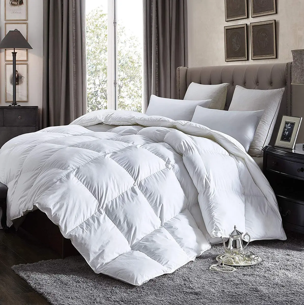 Egyptian Cotton Factory Store Full/Queen Size Lightweight Goose Down Comforter | Summer Weight, 40 oz Fill, Egyptian Cotton, White - view 2