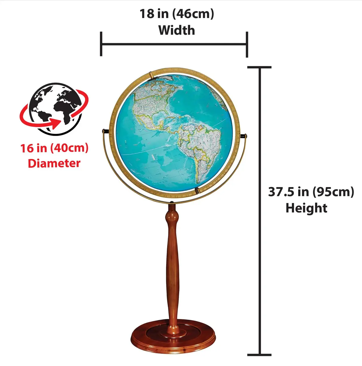 Replogle Chamberlin Illuminated Globe 16" Diameter | Classic Topographic Design with Bright LED Lights - view 4