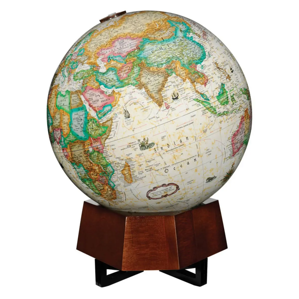 Replogle Globes Beth Sholom Globe 12" Illuminated Antique Ocean Globe on Walnut Stand | School & Home Decor - view 2