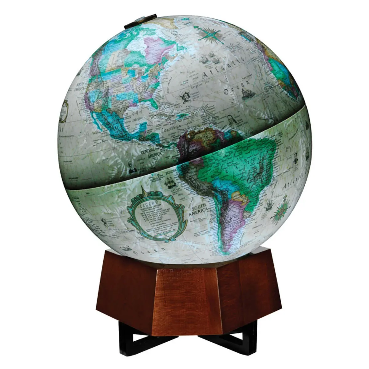 Replogle Globes Beth Sholom Globe 12" Illuminated Antique Ocean Globe on Walnut Stand | School & Home Decor - view 3
