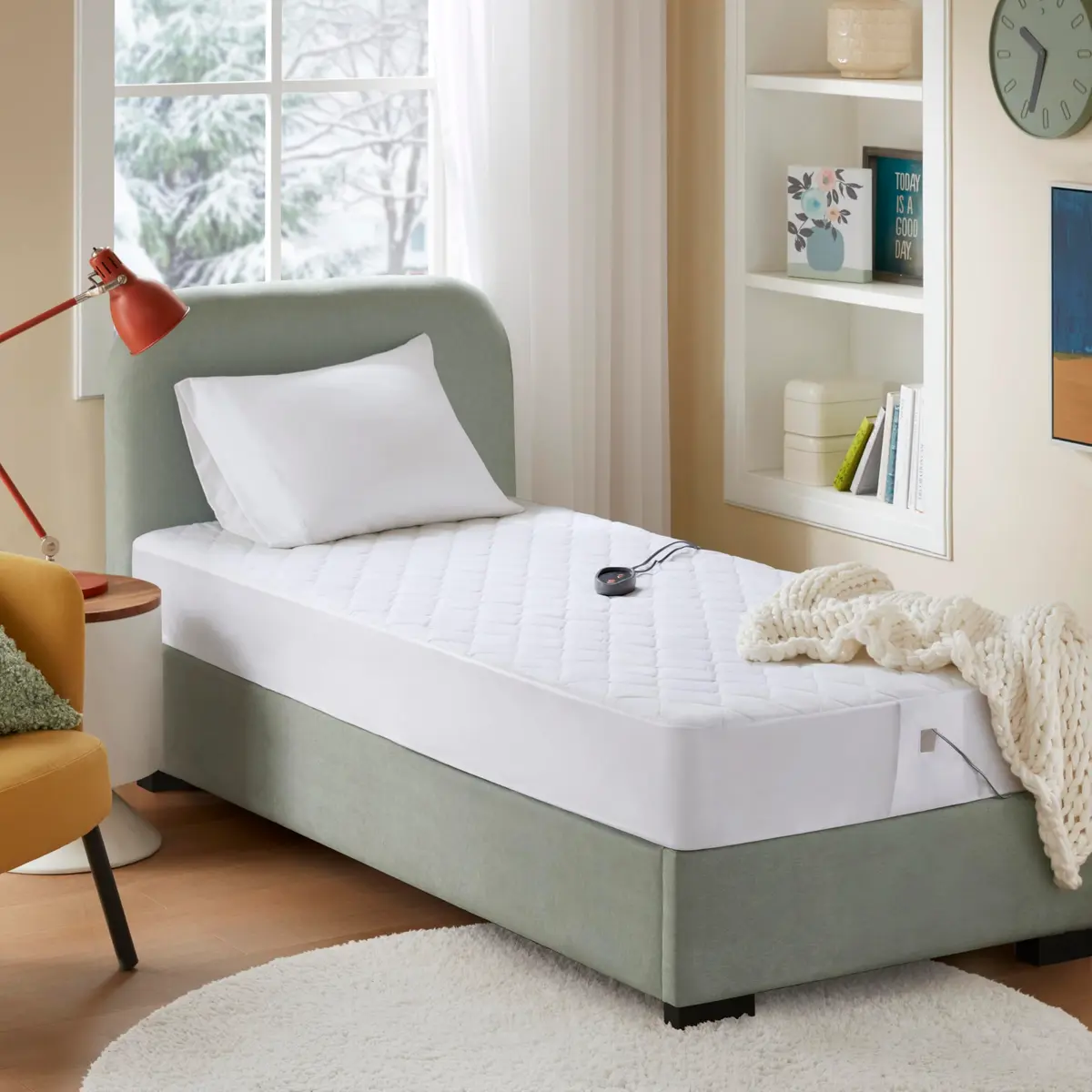 Beautyrest Cotton Blend Heated Mattress Pad Secure Comfort Technology | 5-Setting Twin, White - main product image