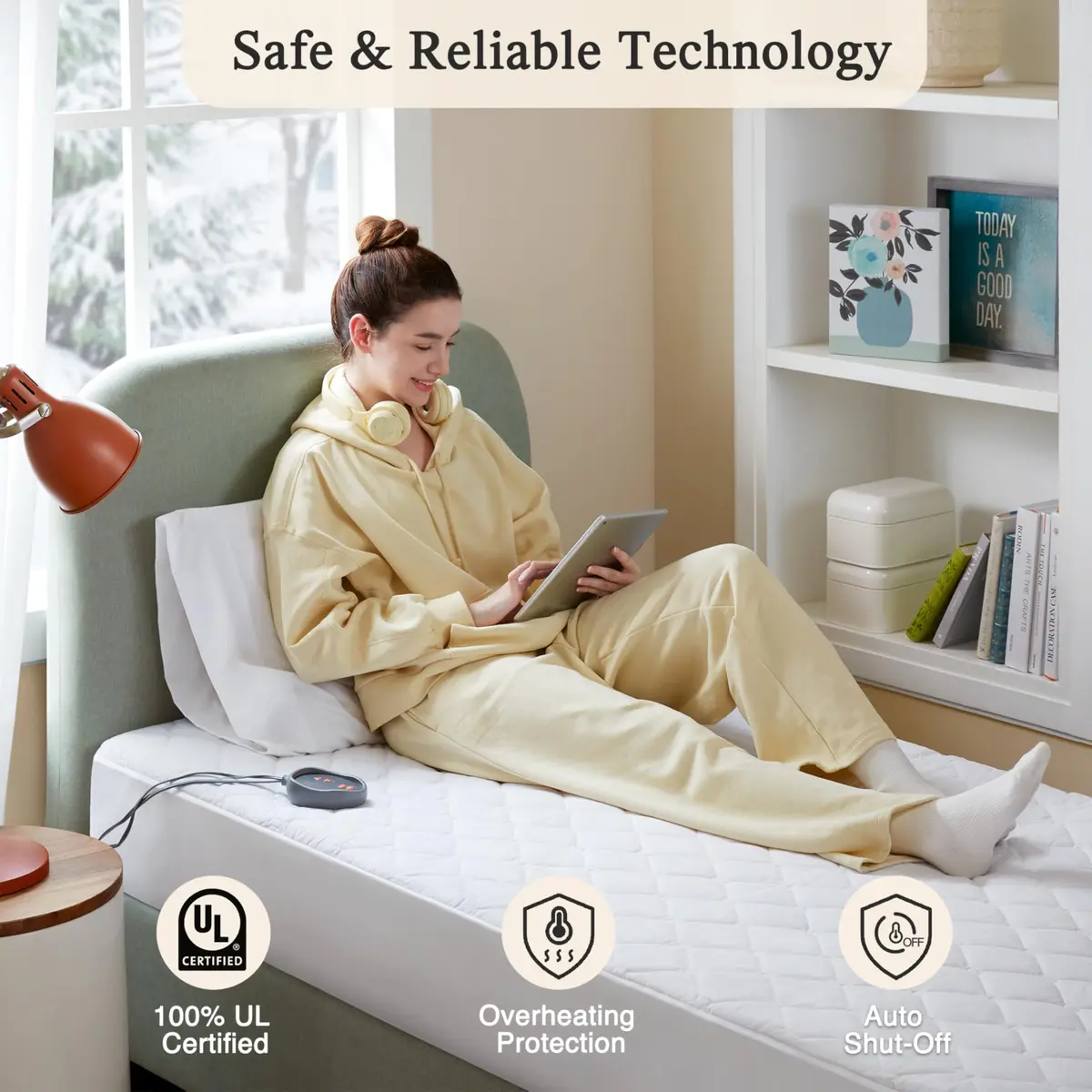 Beautyrest Cotton Blend Heated Mattress Pad Secure Comfort Technology | 5-Setting Twin, White - view 5