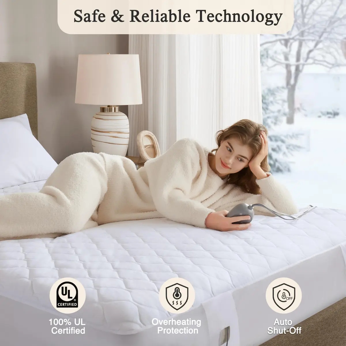 Beautyrest Cotton Blend Heated Mattress Pad Secure Comfort Technology - King, White | 5-Setting Heat, Deep Pocket - view 5