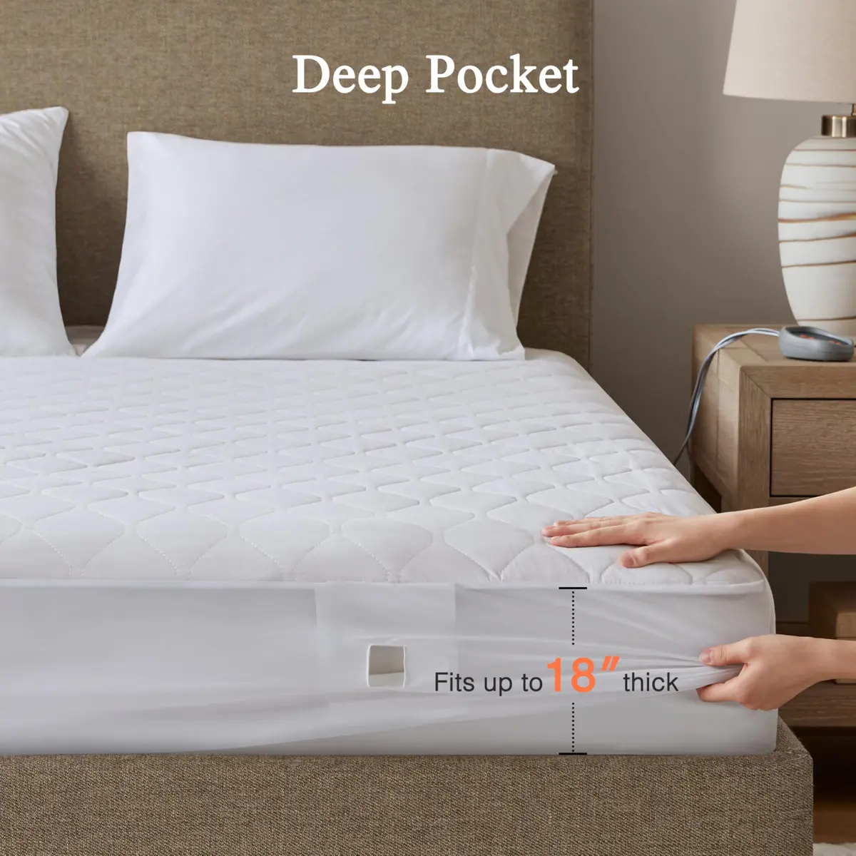 Beautyrest Cotton Blend Heated Mattress Pad Secure Comfort Technology - King, White | 5-Setting Heat, Deep Pocket - view 8