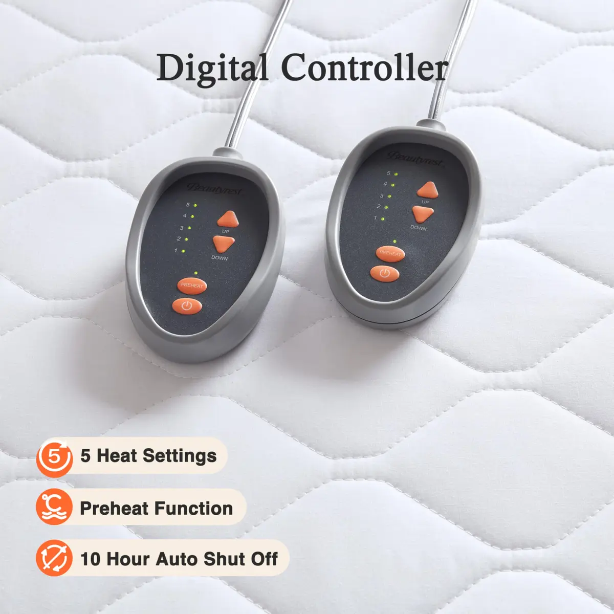 Beautyrest Cotton Blend Heated Mattress Pad Secure Comfort Technology - King, White | 5-Setting Heat, Deep Pocket - view 3