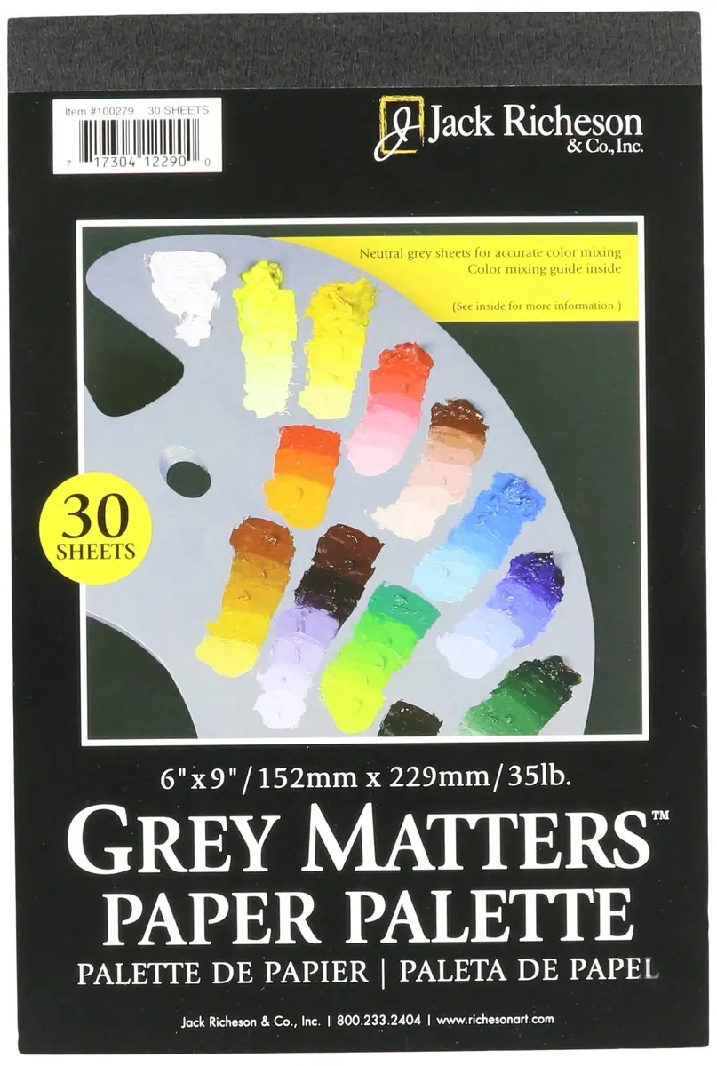 Jack Richeson Grey Matters Disposable Paper Palette, 6 in x 9 in | Neutral Gray for Accurate Color Mixing - main product image