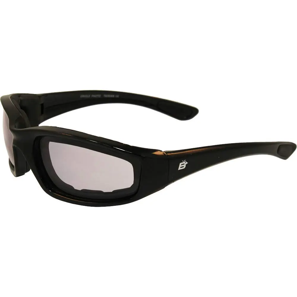 Birdz Eyewear Oriolephoto Padded Motorcycle Goggles (Black Frame/Clear-Smoke Lens, 54mm) | Photochromic Anti-Fog - main product image