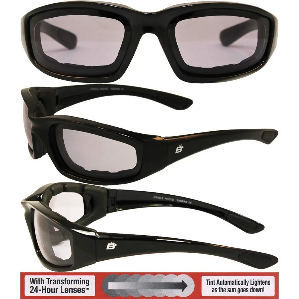 Birdz Eyewear Oriolephoto Padded Motorcycle Goggles (Black Frame/Clear-Smoke Lens, 54mm) | Photochromic Anti-Fog - view 6