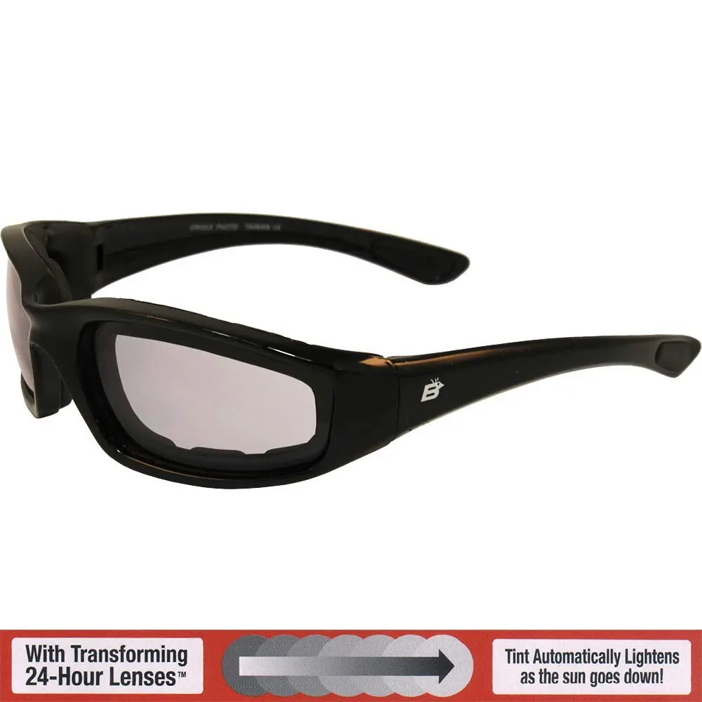 Birdz Eyewear Oriolephoto Padded Motorcycle Goggles (Black Frame/Clear-Smoke Lens, 54mm) | Photochromic Anti-Fog - view 3