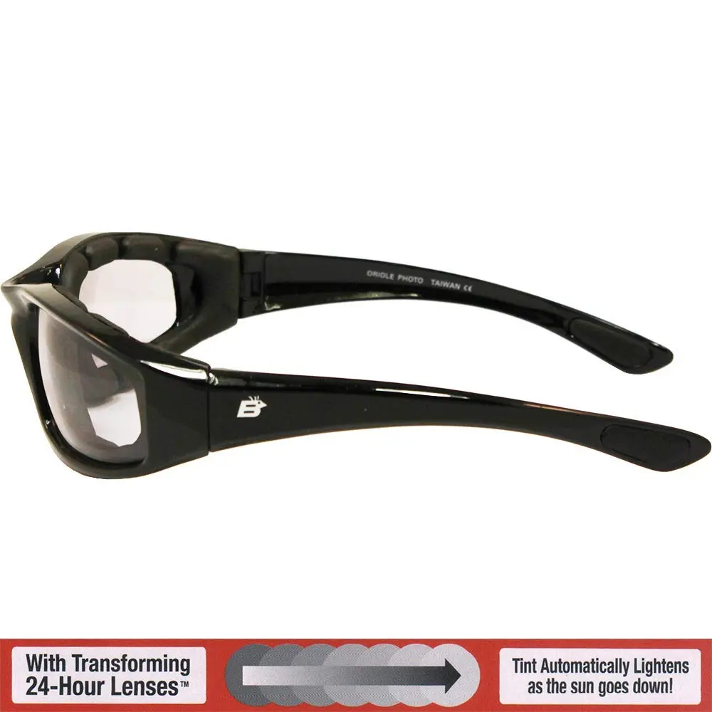 Birdz Eyewear Oriolephoto Padded Motorcycle Goggles (Black Frame/Clear-Smoke Lens, 54mm) | Photochromic Anti-Fog - view 4