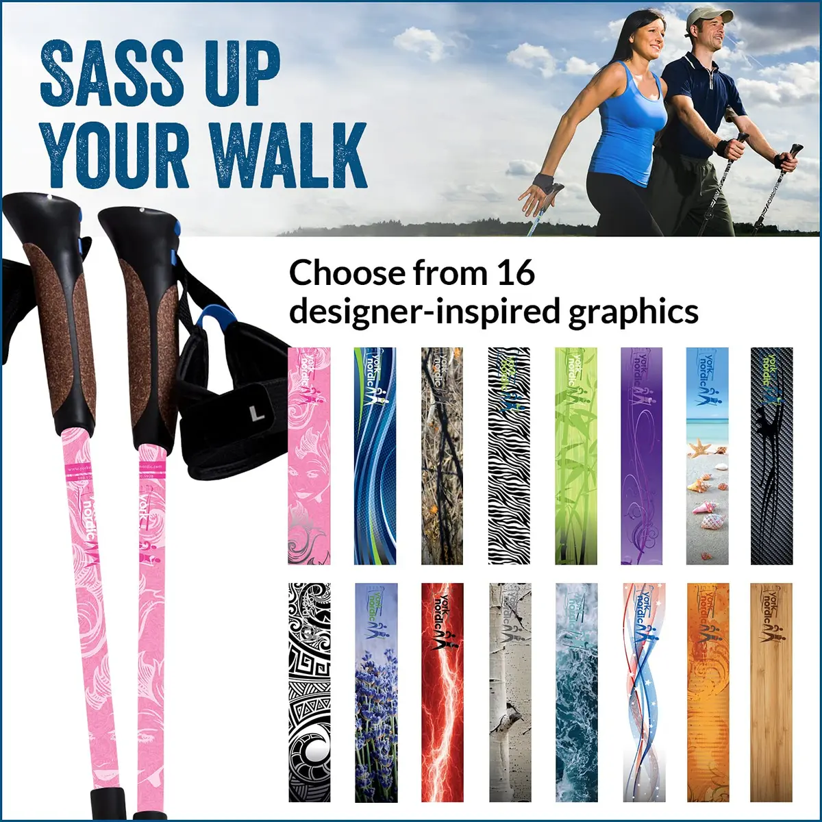 York Nordic Official Nordic Walking Poles - Adjustable, Collapsible, Lightweight, 2 Pieces, Travel Bag, Heights 5'4"-6'2" - view 2